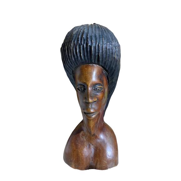 Wooden African People Art Male & Female Brown Stained Handcarved Crafted - Picture 10 of 11